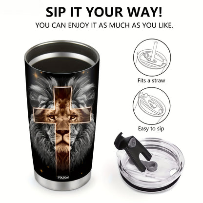 "My God That Is Who You Are" 20oz Lion-Themed Tumbler - Inspirational Christian Gift for Men, Dads & Wildlife Enthusiasts | Stainless Steel Insulated Travel Coffee Mug