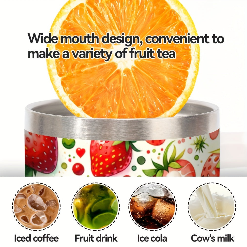 40oz Stainless Steel Tumbler with Handle - Christmas Strawberry Design, Insulated Reusable Cup for Hot/Cold Drinks, Holiday Gift