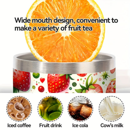 40oz Stainless Steel Tumbler with Handle - Christmas Strawberry Design, Insulated Reusable Cup for Hot/Cold Drinks, Holiday Gift