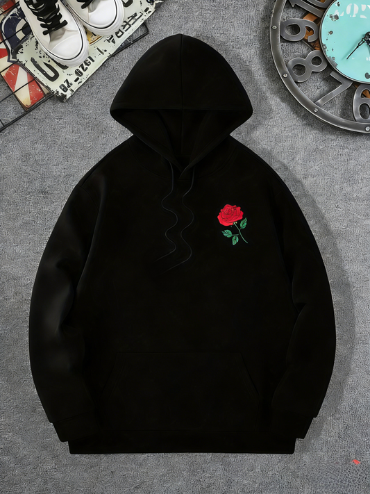 Streetwise Silhouette Hoodie - Men‘s Contemporary Graphic Print on Loose Fit Pullover, Oversized Comfort for Modern Street Style
