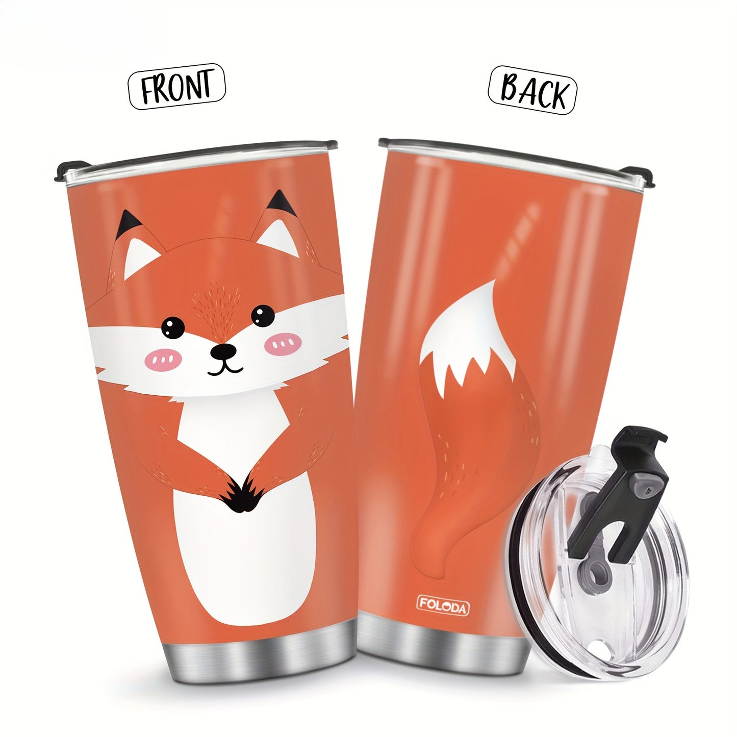 20oz Fox Tumbler, Vacuum Insulated Stainless Steel Travel Mug - Cute Fox Design Gift for Women, Girls, Daughter, Son - Birthday, Christmas, Summer Vacation