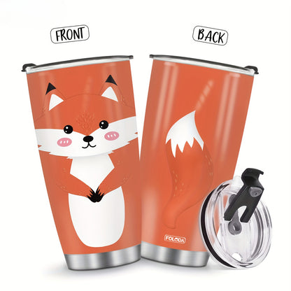 20oz Fox Tumbler, Vacuum Insulated Stainless Steel Travel Mug - Cute Fox Design Gift for Women, Girls, Daughter, Son - Birthday, Christmas, Summer Vacation