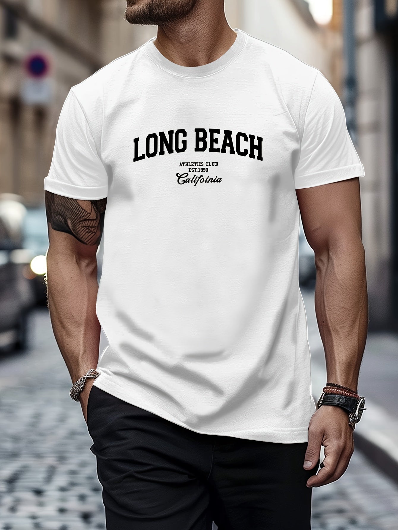Men's Trendy Letter Print T-Shirt - Short Sleeve Crewneck Top for Spring & Summer | Casual Tee Shirts