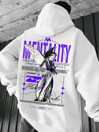 Men's Fashion Hoodie with Graphic Print - Soft Beige & Neon Green Colorway, Trendy Hooded Sweatshirt for Street Style