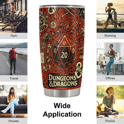 Dungeons & Dragons Stainless Steel Tumbler 20oz - Dragon & Gemstone Design, Double-Wall Vacuum Insulated, Leak-Proof Coffee Travel Mug, Gift for Gamers & D&D Fans