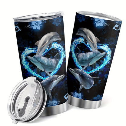 Ocean’s Embrace Dolphin Tumbler – 20oz Stainless Steel with Heart Design, Whimsical Gift for Dolphin Lovers