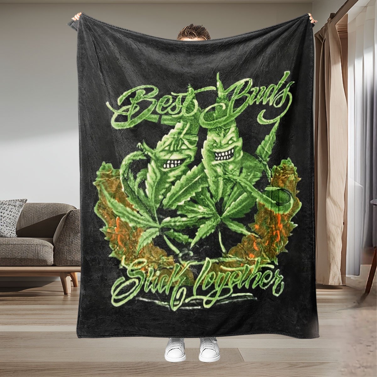 Friends Together Throw Blanket - Ultra-Soft Leaf Print Flannel Blankets for Couch & Bed, All-Season Cozy, Machine Washable Gift