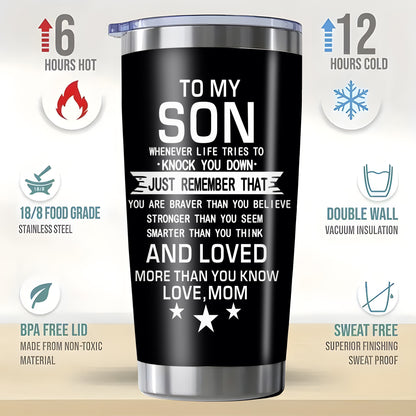 "Whenever Life Knocks You Down" Tumbler for Son - 20oz Inspirational Quote Stainless Steel Cup | Motivational Gift for Birthday, Mother‘s Day & Back to School