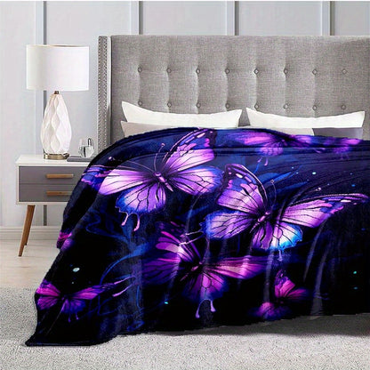 Purple Butterfly Flannel Throw - Elegant & Lightweight Blanket with Ethereal Design | Soft Multi-Scene Cover for Sofa, Bed, or as a Decorative Gift