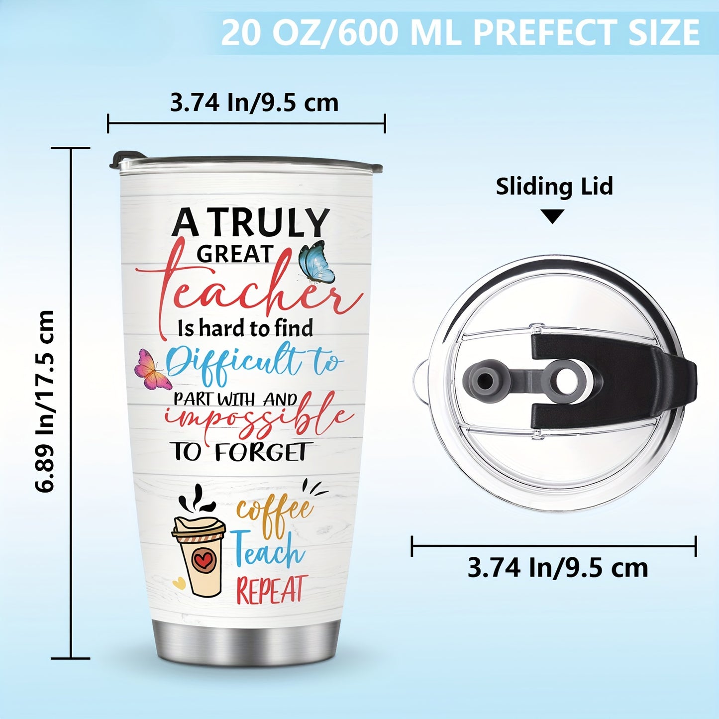 Teacher Appreciation Tumbler 20oz - "World's Best Teacher" Stainless Steel Insulated Cup | Leakproof Gift for Educators at Christmas, End of Year & Holidays