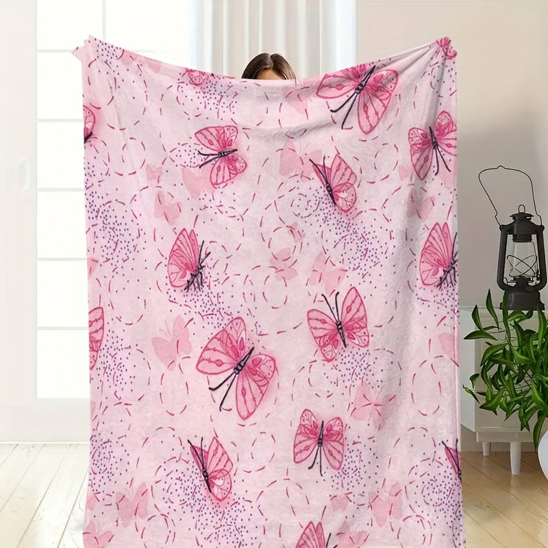 Butterfly & Leopard Print Flannel Throw - Whimsical Animal Mix, Ultra Soft & Warm Fall Winter Blanket, Cozy Gift for Home, Office, Unique Decor