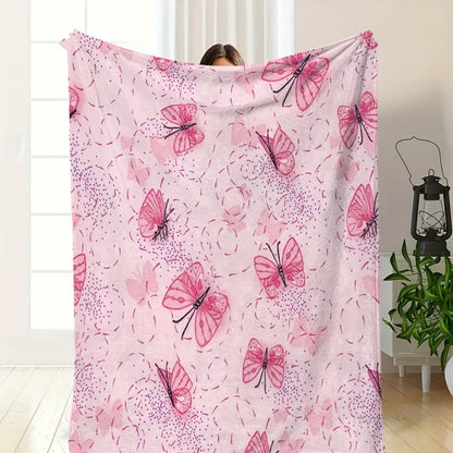 Butterfly & Leopard Print Flannel Throw - Whimsical Animal Mix, Ultra Soft & Warm Fall Winter Blanket, Cozy Gift for Home, Office, Unique Decor