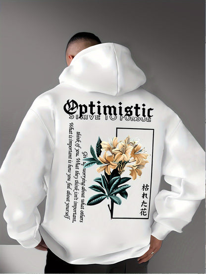 Men's Floral Geometric Print Hoodie - Royal Blue Color, Streetwear Hip-Hop Hooded Sweatshirt