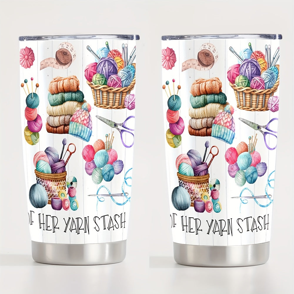 Stainless Steel Insulated Tumbler with Yarn Ball Print - Double Wall Thermal Coffee Cup Mug, Non-Slip & Reusable - Perfect Gift for Valentine's Day, Graduation, Birthday, Travel & Camping