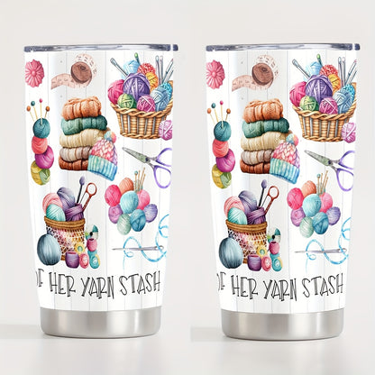Stainless Steel Insulated Tumbler with Yarn Ball Print - Double Wall Thermal Coffee Cup Mug, Non-Slip & Reusable - Perfect Gift for Valentine's Day, Graduation, Birthday, Travel & Camping