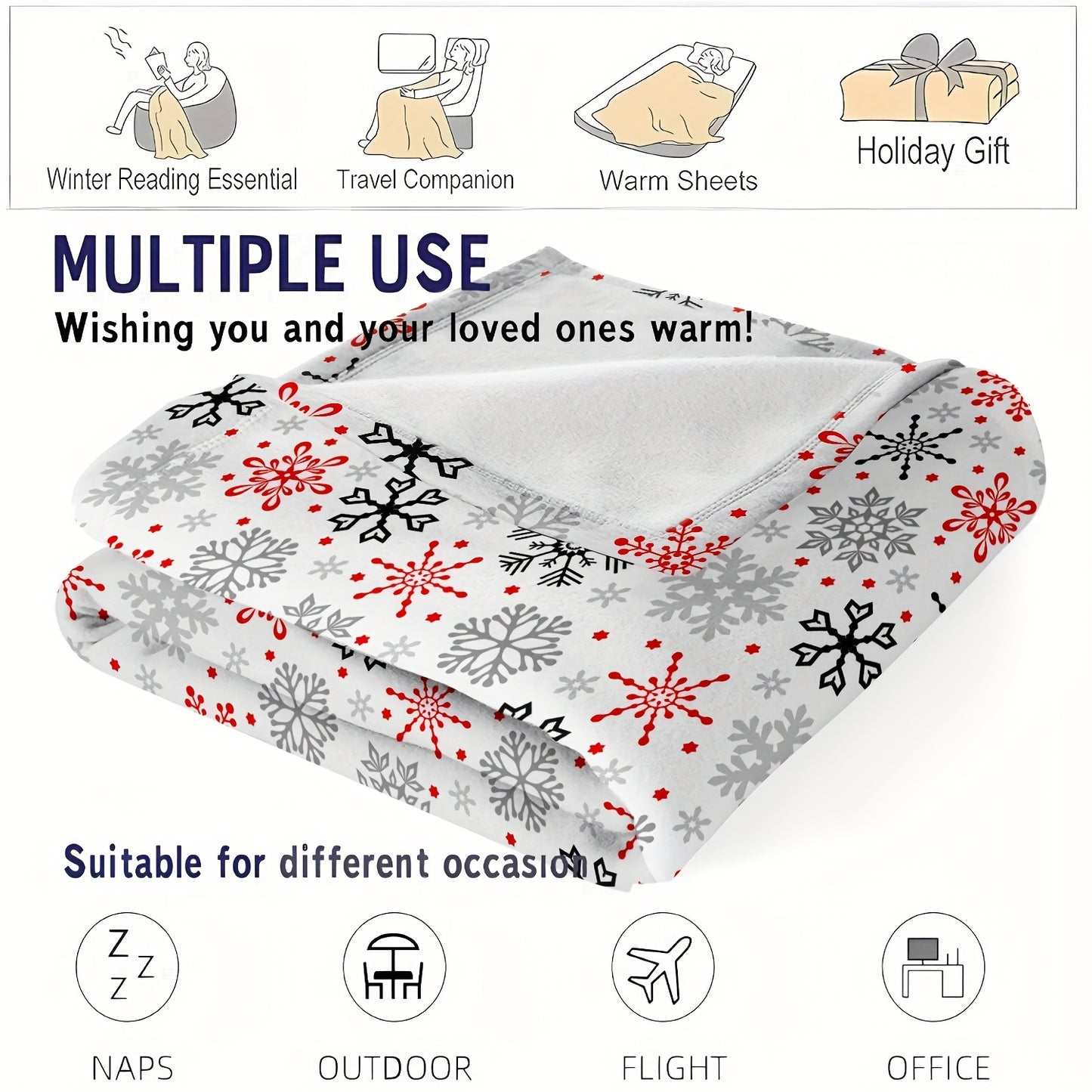 Modern White Minimalist Flannel Throw - Portable & Lightweight, All-Season Essential for Dorm Room, Office Desk, Sofa & Travel