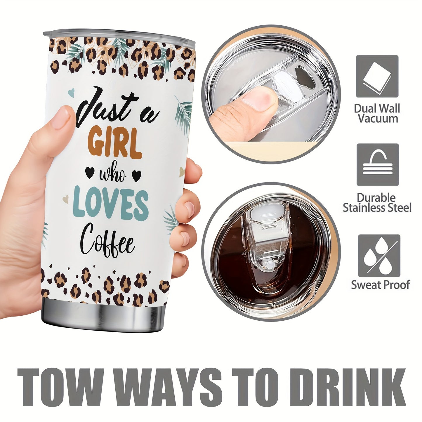"Just a Girl Who Loves Coffee" 20oz Funny Tumbler - Double Wall Vacuum Insulated Stainless Steel Travel Mug | Cute Gift for Women, Daughters, Friends & Coffee Lovers