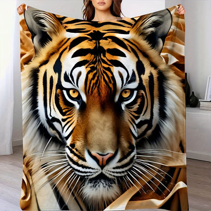Tiger Print Flannel Throw Blanket - Soft & Warm Animal Pattern Blanket for Couch, Camping, All Season Use, Cozy Home Decor and Outdoor Adventure Gift